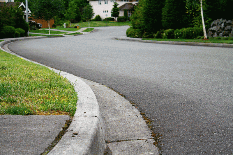 Paved, curved road